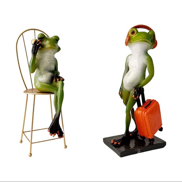 SET OF 2 COLLECTIBLE FROGS 9 inch RESIN SCULPTURE FIGURINE STATUES 🐸BRAND NEW - Picture 10 of 10